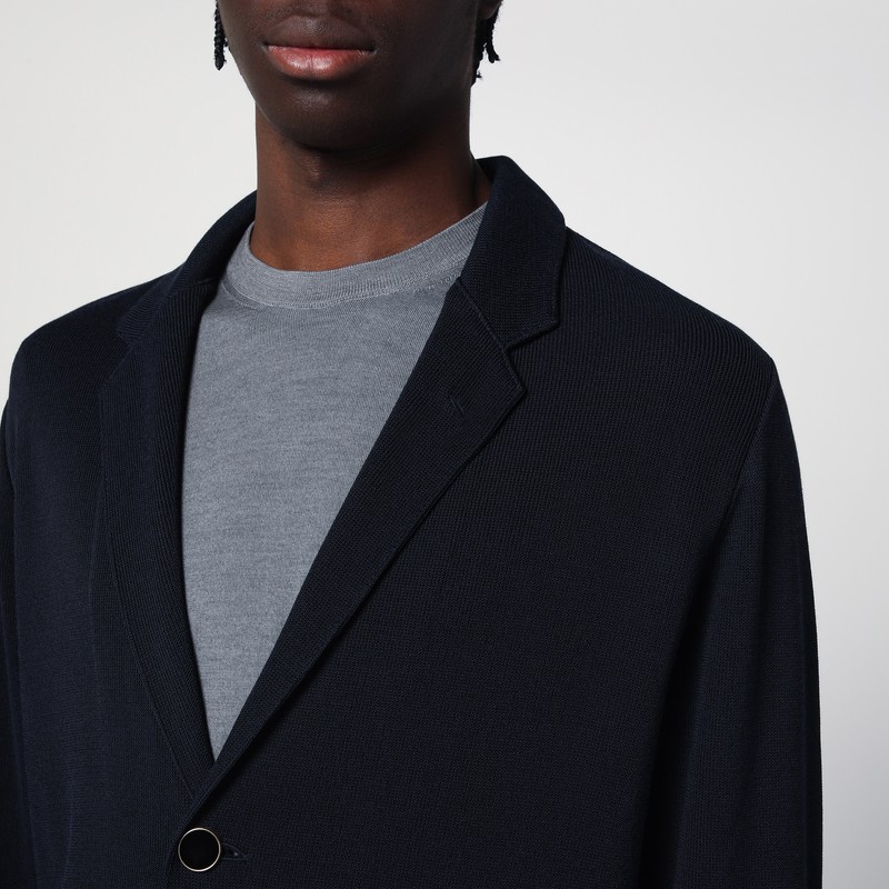 Lardini Navy Single-breasted Knitted Jacket In Blue