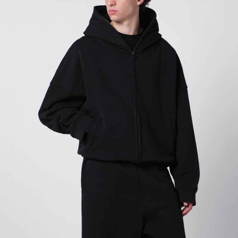 Black cotton zip-up hoodie