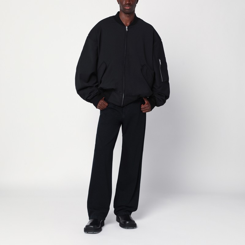 Entire Studios Black Zip-up Bomber Jacket In Wool Blend In Black