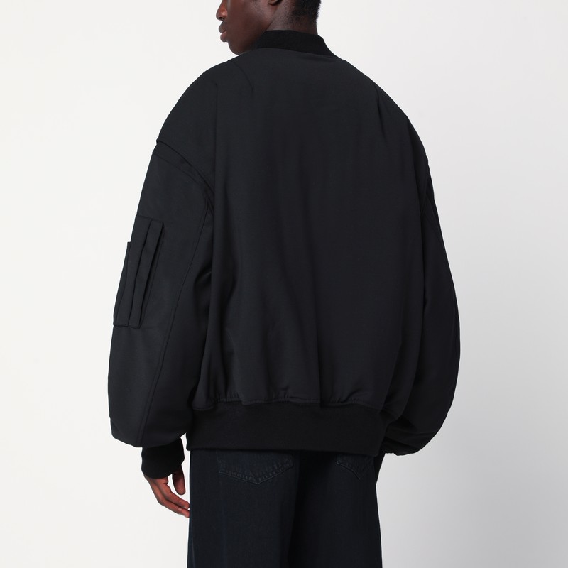 Entire Studios Black Zip-up Bomber Jacket In Wool Blend In Black