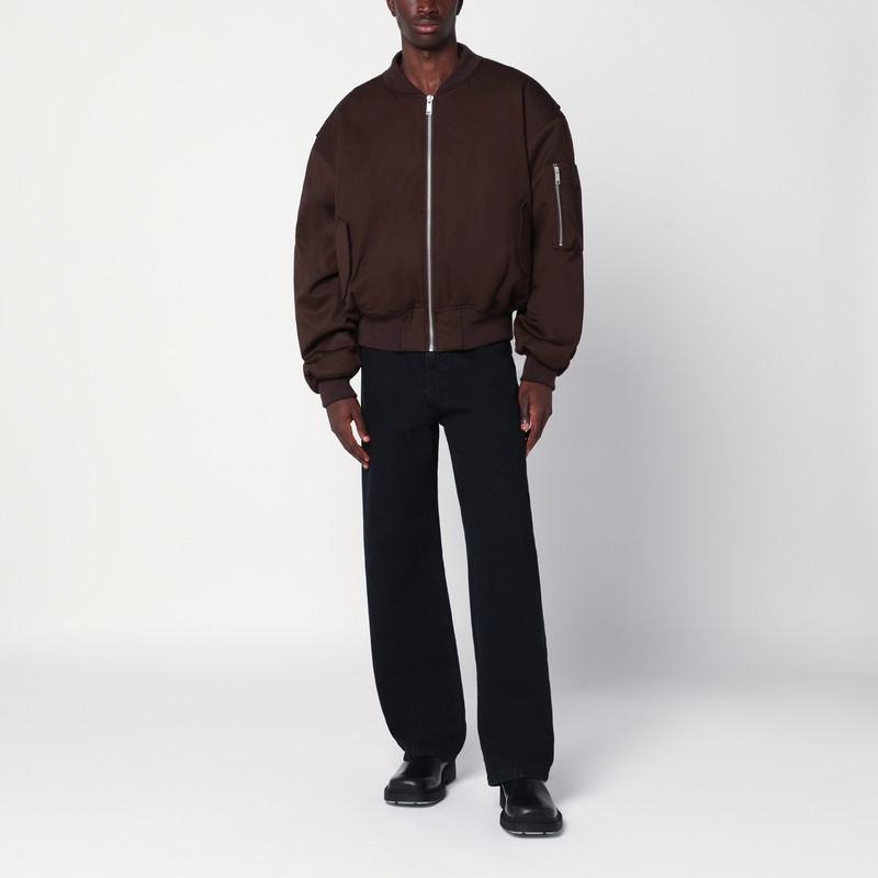 Entire Studios Dark Brown Zip-up Bomber Jacket In Wool In Brown