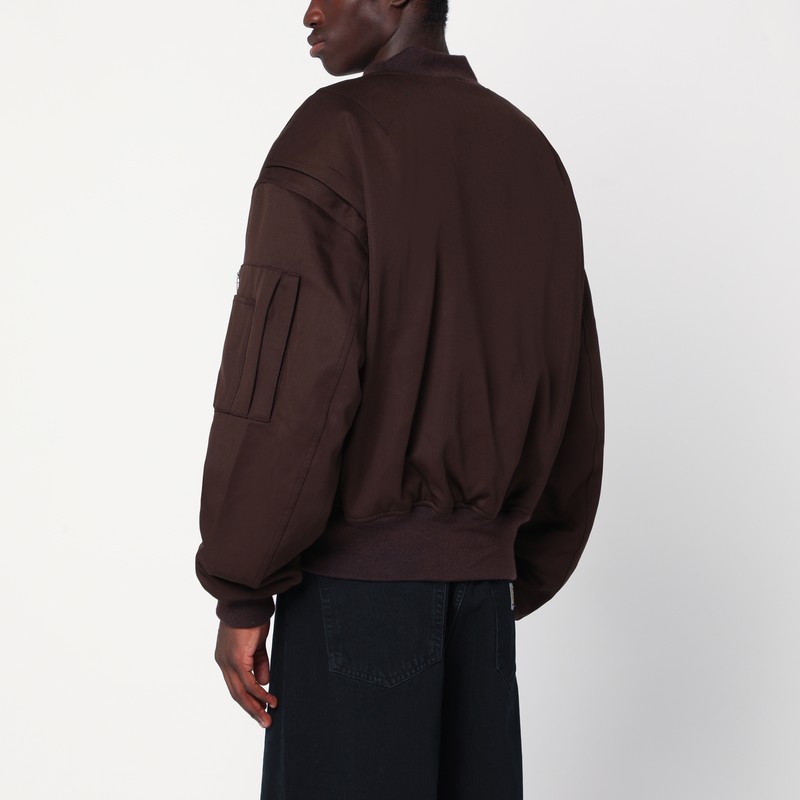 Entire Studios Dark Brown Zip-up Bomber Jacket In Wool In Brown