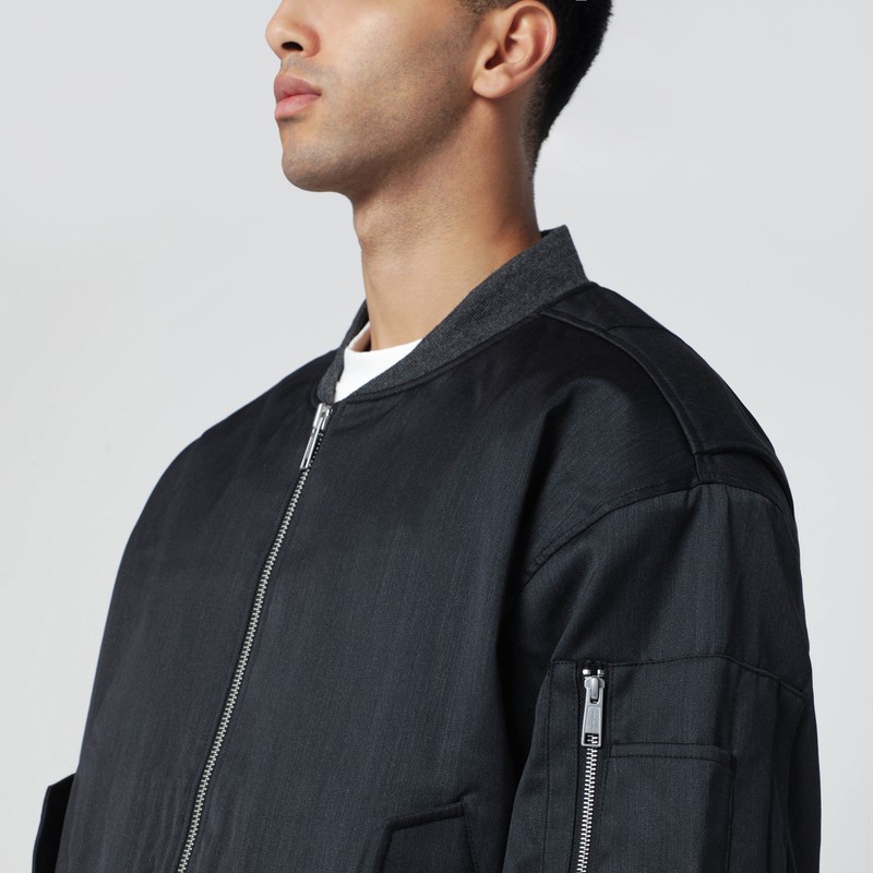 Entire Studios Grey Wool-blend Bomber Jacket With Zip In Gray