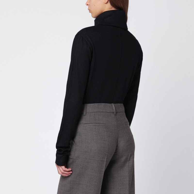 Entire Studios Wool Zip Collar Long Sleeve Top In Black
