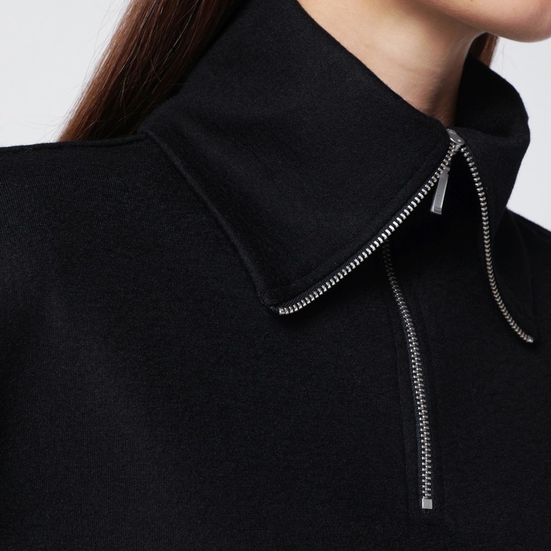 Entire Studios Wool Zip Collar Long Sleeve Top In Black