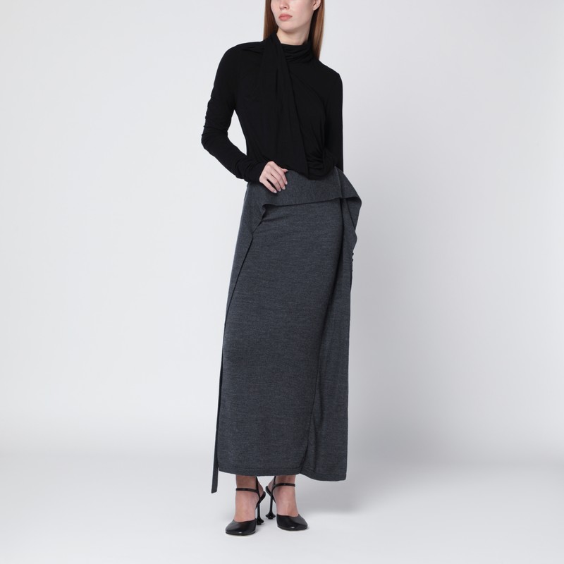 Entire Studios Long Grey Wool Skirt In Gray