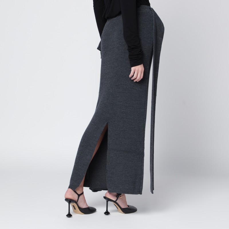 Entire Studios Long Grey Wool Skirt In Gray
