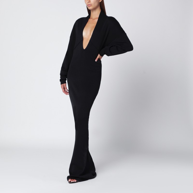 Entire Studios Black Long Dress With Wide Neckline In Black