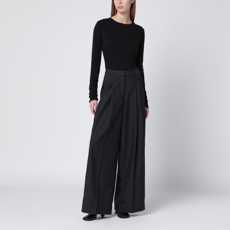 Entire Studios Wide Grey Wool-blend Trousers In Black