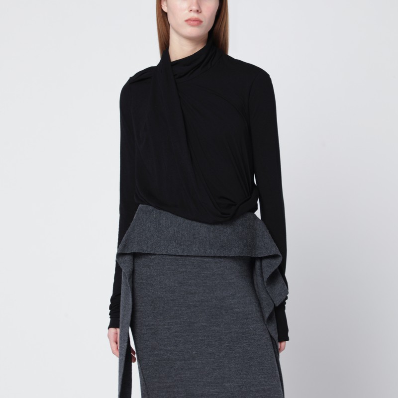 Entire Studios Draped Long Sleeve Asymmetric Top In Black