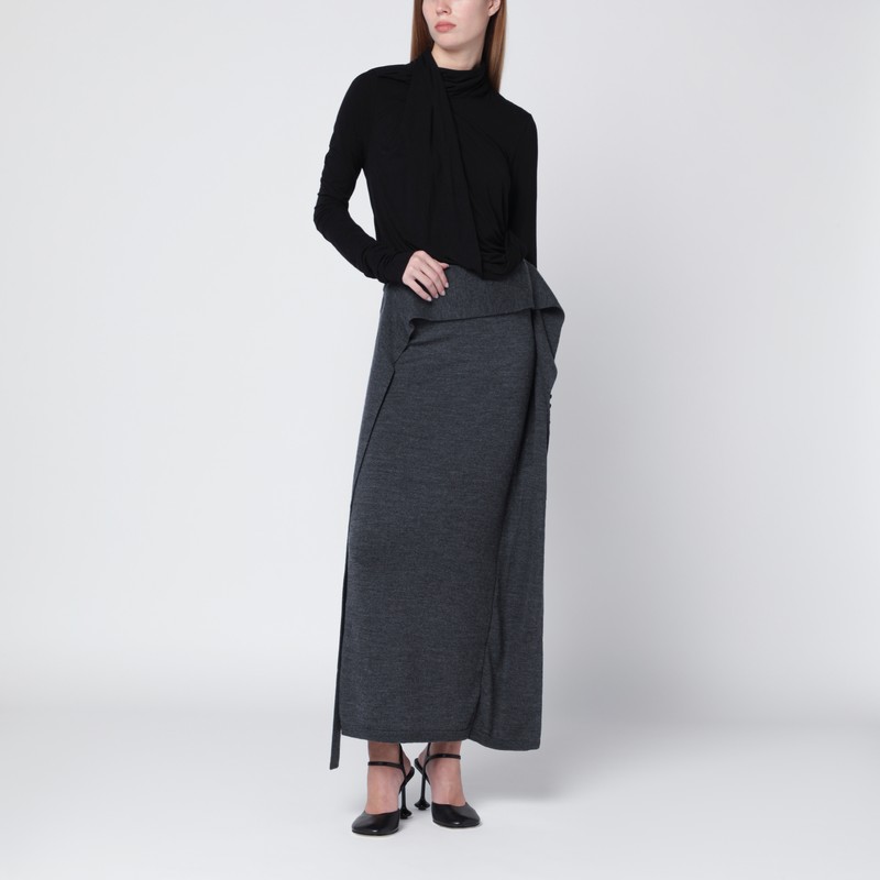 Entire Studios Draped Long Sleeve Asymmetric Top In Black