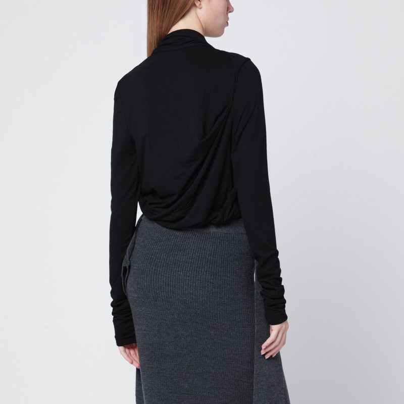 Entire Studios Draped Long Sleeve Asymmetric Top In Black