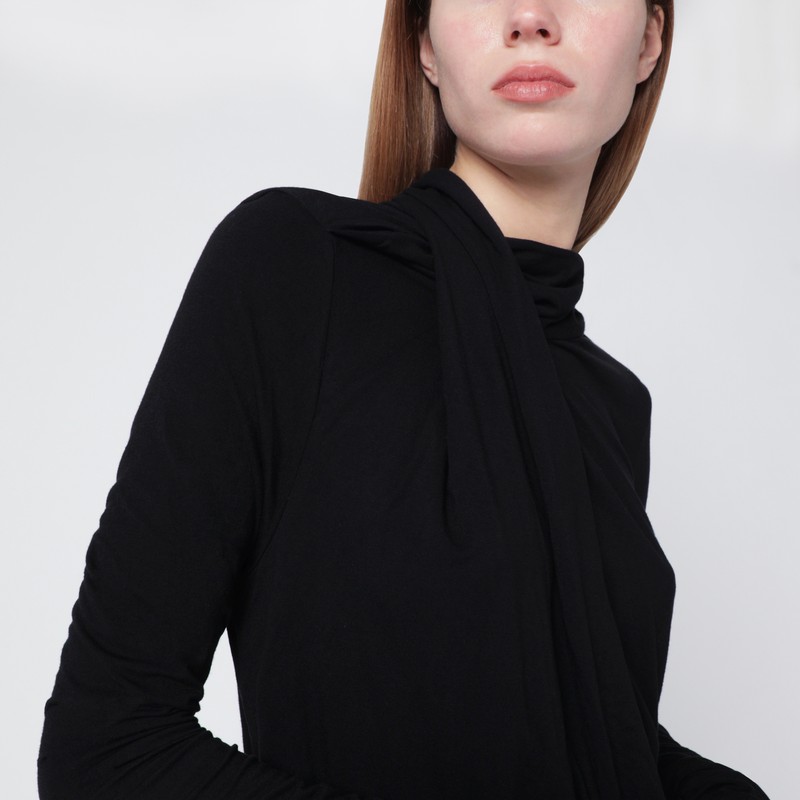 Entire Studios Draped Long Sleeve Asymmetric Top In Black