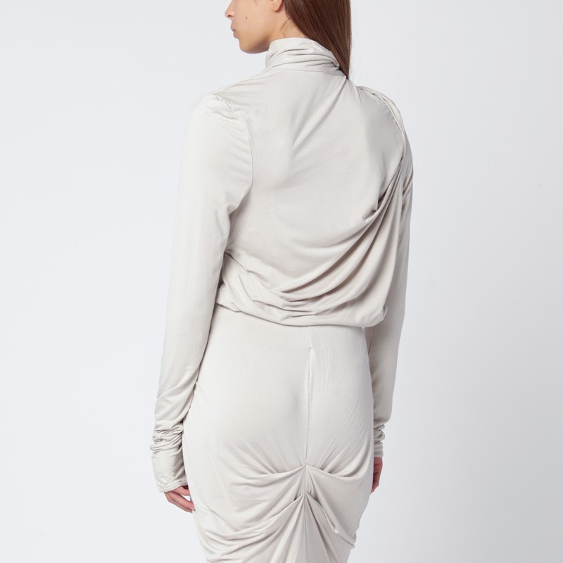 Entire Studios Draped Long Sleeve Top With High Neckline In Gray