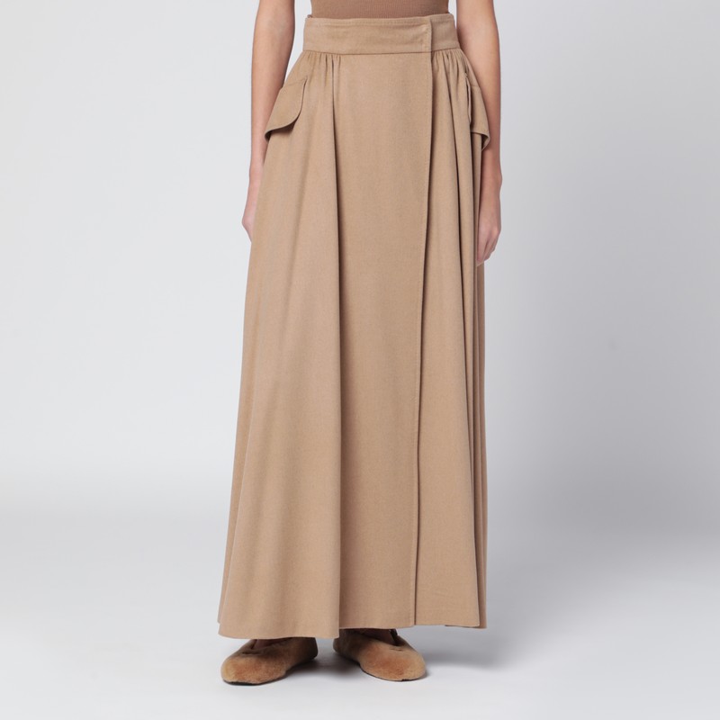 Beige midi skirt in camel drap