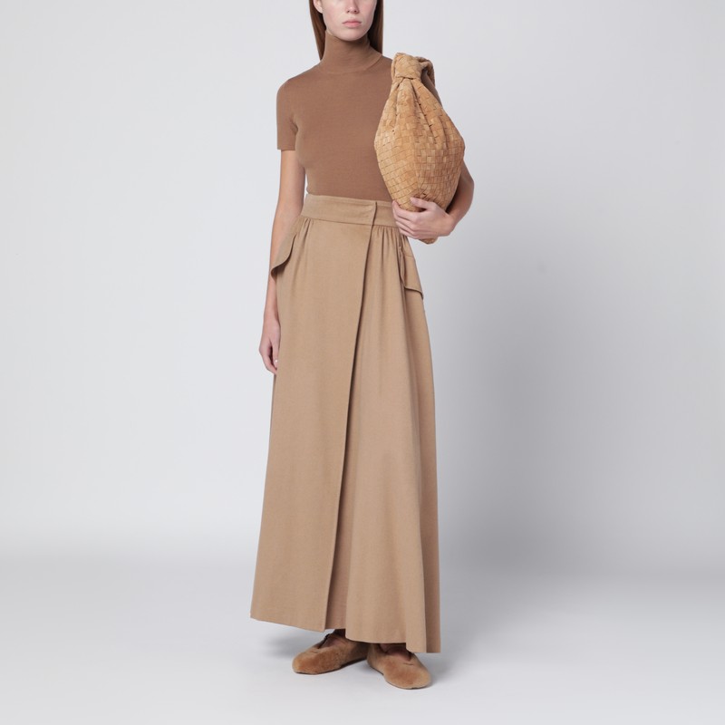 Max Mara Beige Midi Skirt In Camel Drap In Sand