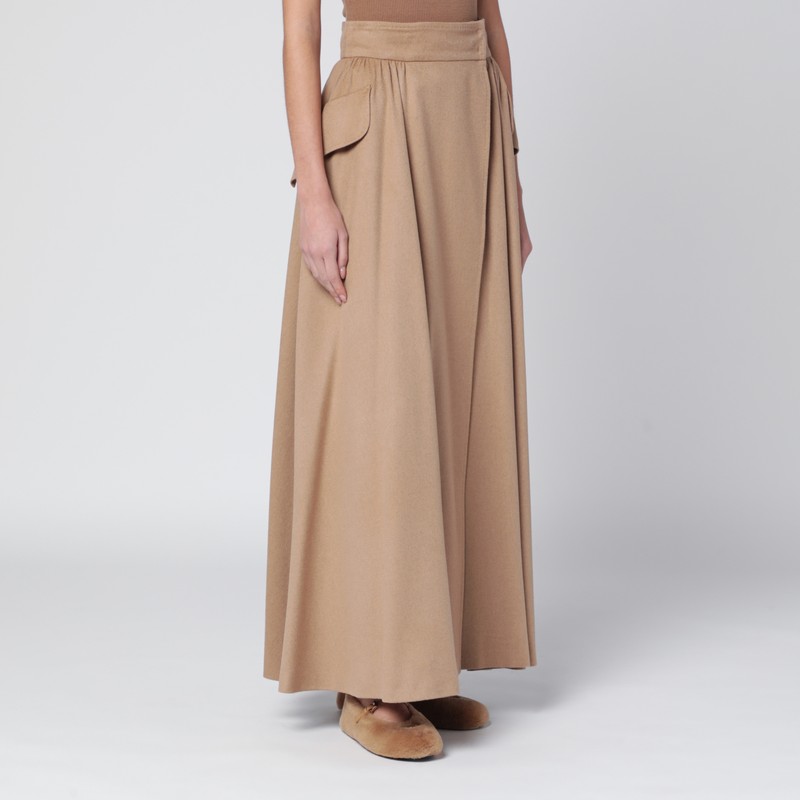 Max Mara Beige Midi Skirt In Camel Drap In Sand