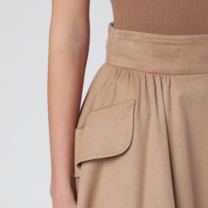 Max Mara Beige Midi Skirt In Camel Drap In Sand