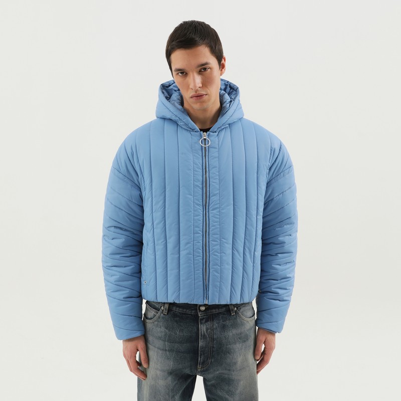 Light blue quilted down jacket
