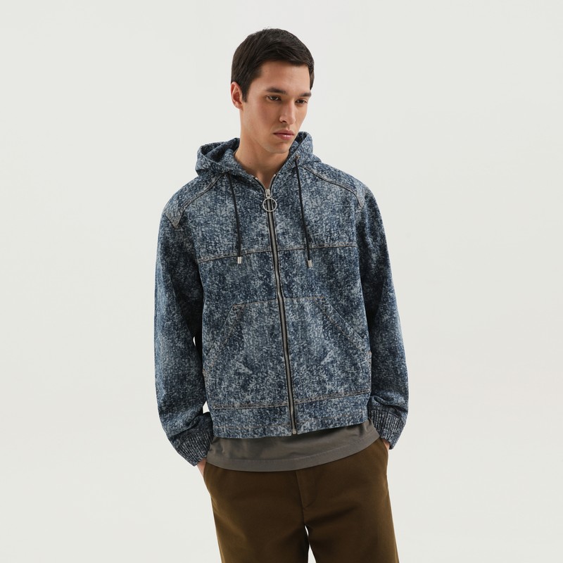 Denim marbled zip hoodie