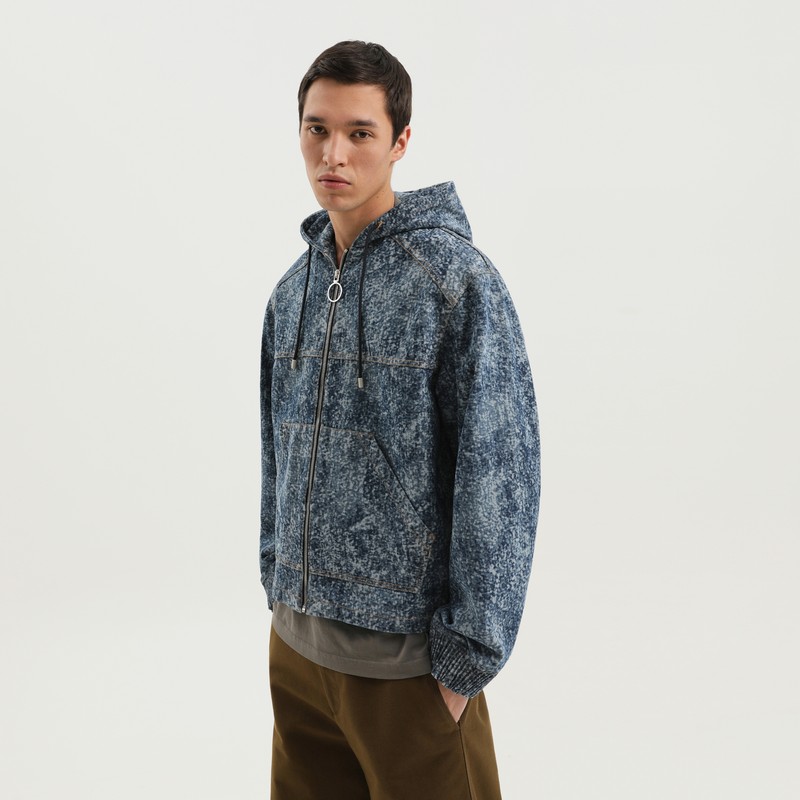 1989 Studio Hooded Zip-up Coat With Drawstring And Pockets In Blue