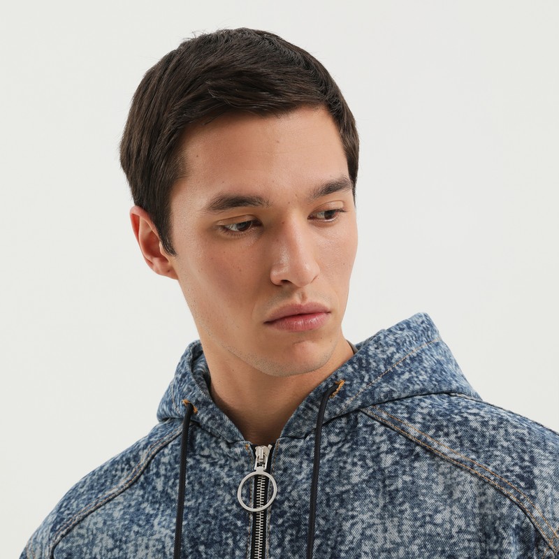 1989 Studio Hooded Zip-up Coat With Drawstring And Pockets In Blue