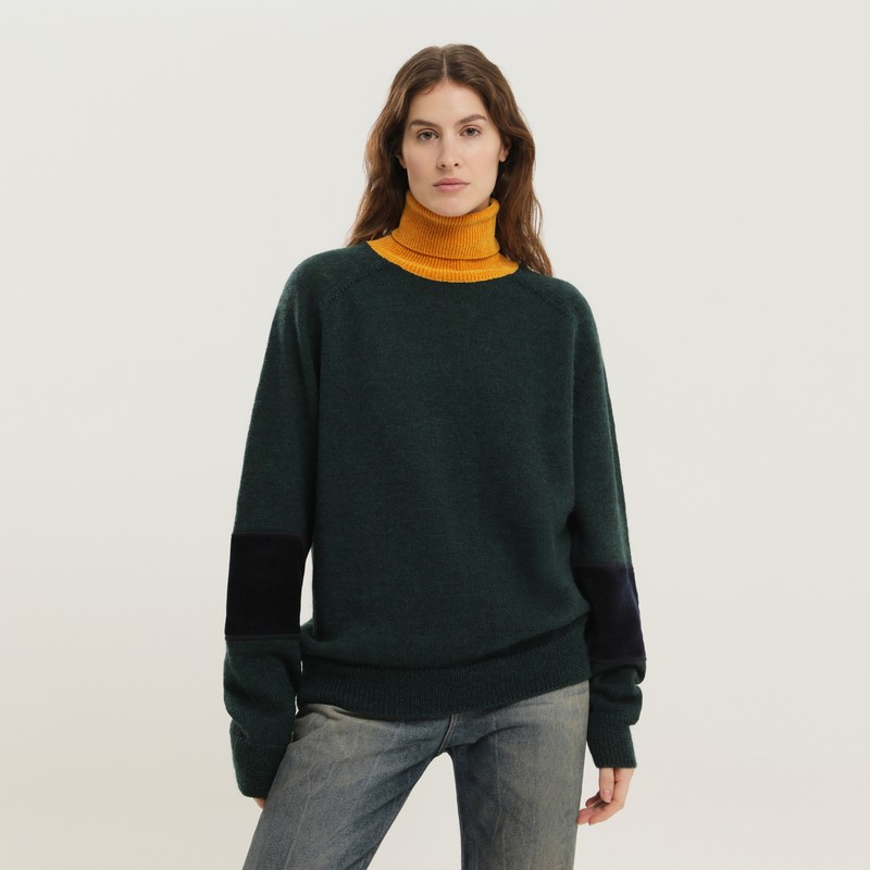 Green and yellow turtleneck sweater