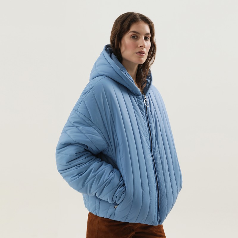 Light blue quilted down jacket
