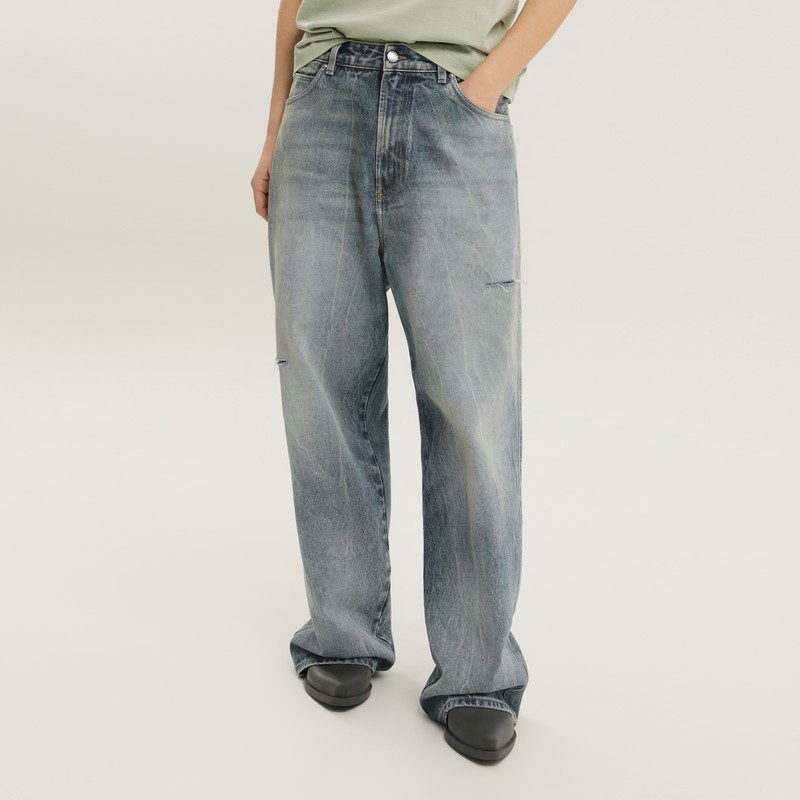 1989 Studio Distressed Wide-leg Denim Trousers With Belt Loops In Blue