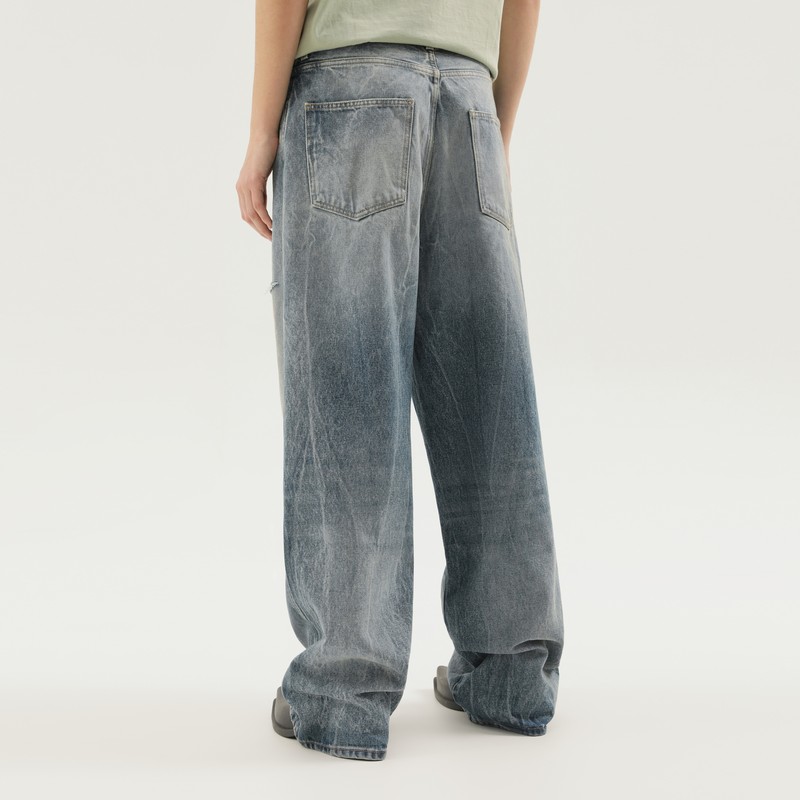 1989 Studio Distressed Wide-leg Denim Trousers With Belt Loops In Blue