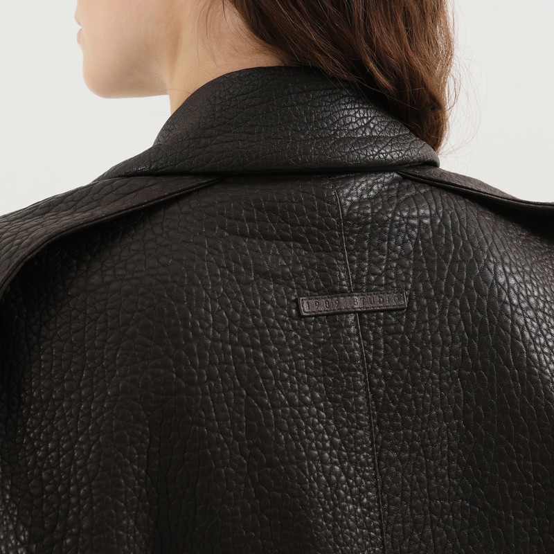 1989 Studio Leather Jacket Collar Front Pockets Ribbed Cuffs Textured Finish In Brown