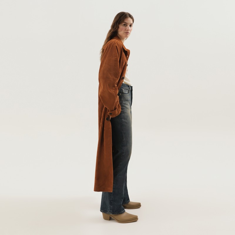 1989 Studio Collar Corduroy Leather Mackintosh Coat In Brown