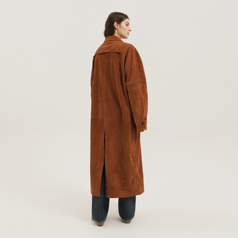 1989 Studio Collar Corduroy Leather Mackintosh Coat In Brown