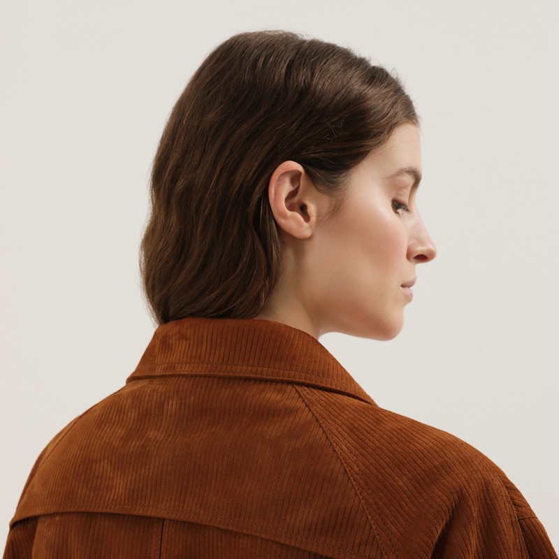 1989 Studio Collar Corduroy Leather Mackintosh Coat In Brown