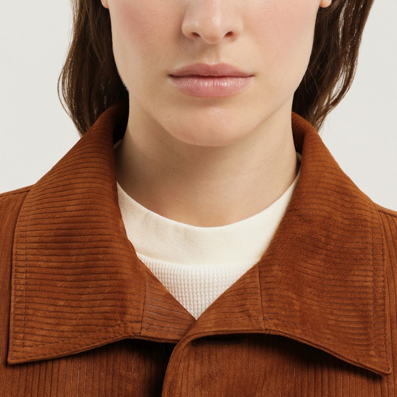 1989 Studio Collar Corduroy Leather Mackintosh Coat In Brown