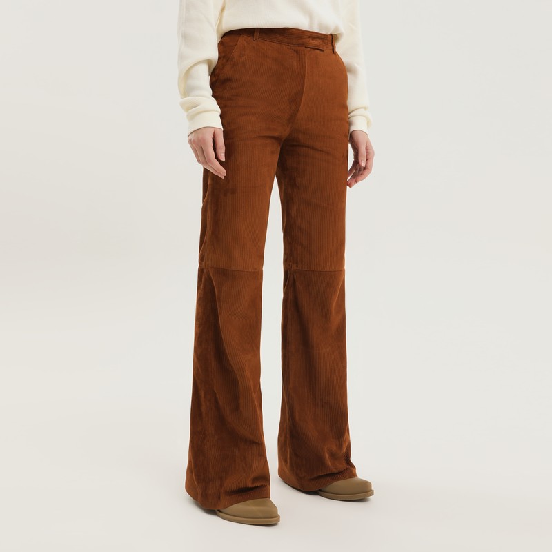 1989 Studio Corduroy Flared Leather Pants In Brown