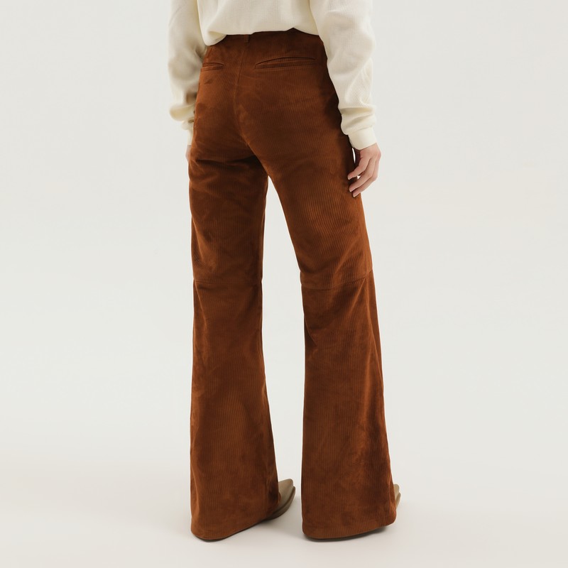 1989 Studio Corduroy Flared Leather Pants In Brown