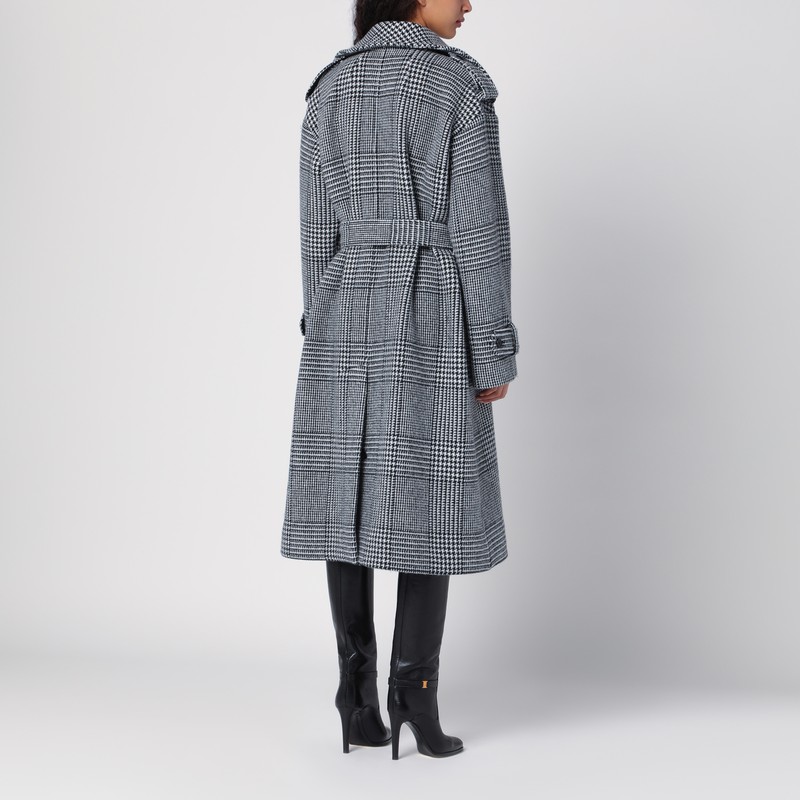 Dolce & Gabbana Houndstooth Wool Checked Coat In Grey