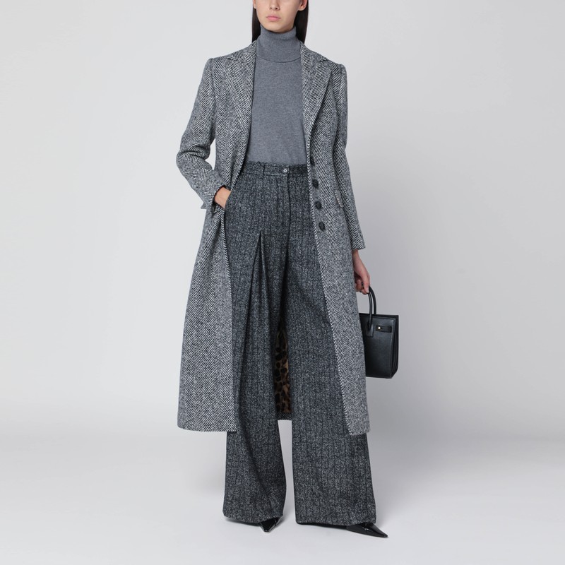 Dolce & Gabbana Single-breasted Wool Chevron Coat In Gray