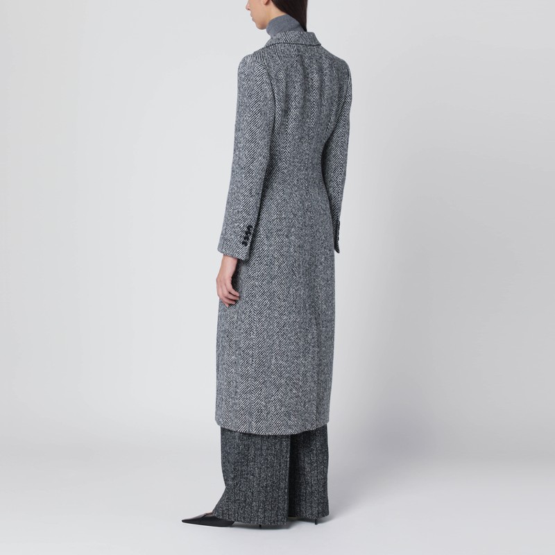 Dolce & Gabbana Single-breasted Wool Chevron Coat In Gray