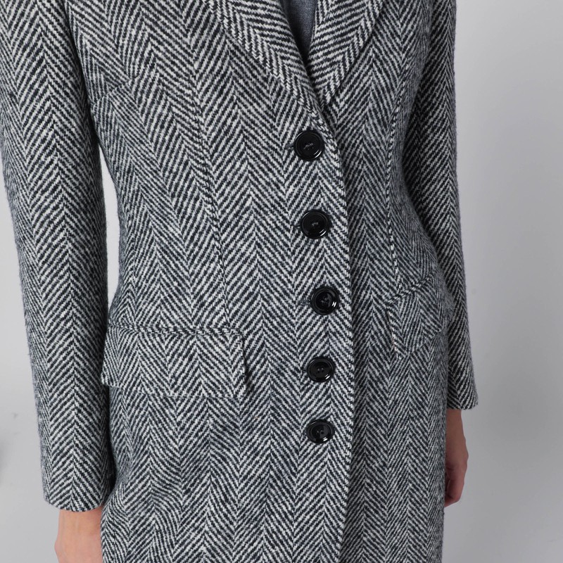 Dolce & Gabbana Single-breasted Wool Chevron Coat In Gray