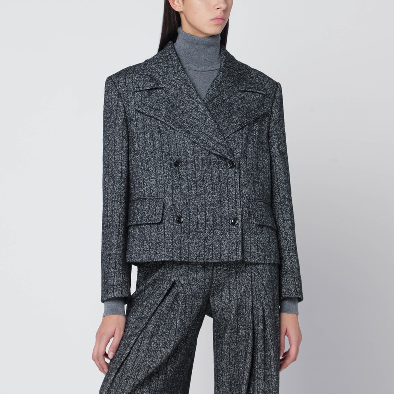 Dark grey short oversized striped jacket