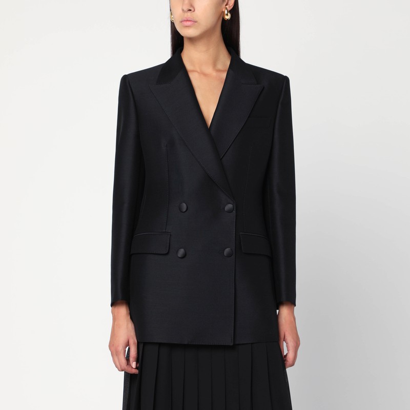 black double-breasted wool jacket