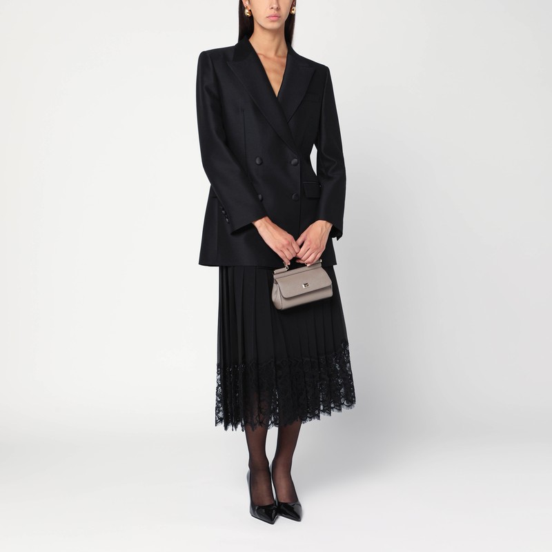 Dolce & Gabbana Gonna Midi In Chiffon And Black Lace In Black