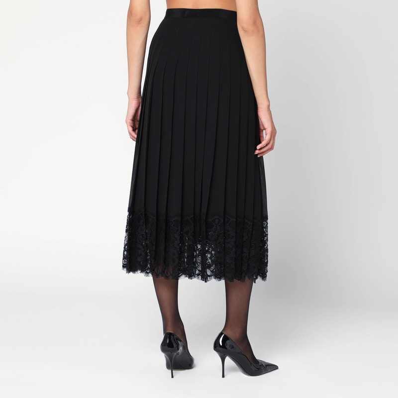 Dolce & Gabbana Gonna Midi In Chiffon And Black Lace In Black