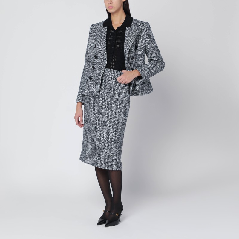 Dolce & Gabbana High Waist Knee-length Speckled Wool Skirt In Gray