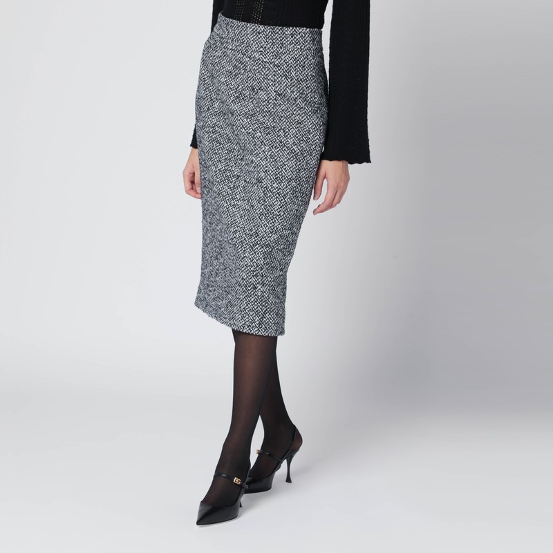 Dolce & Gabbana High Waist Knee-length Speckled Wool Skirt In Gray