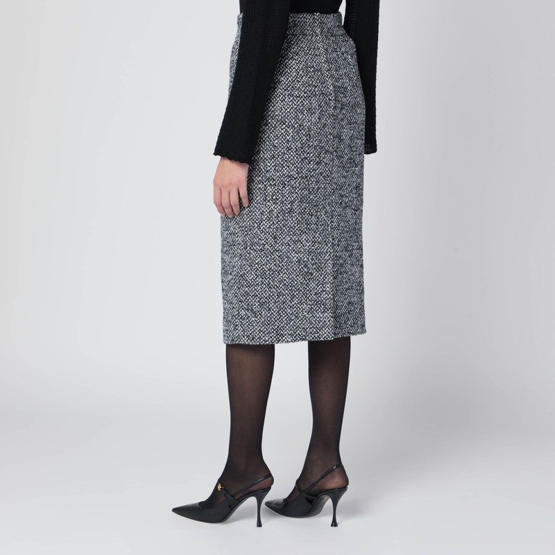 Dolce & Gabbana High Waist Knee-length Speckled Wool Skirt In Gray