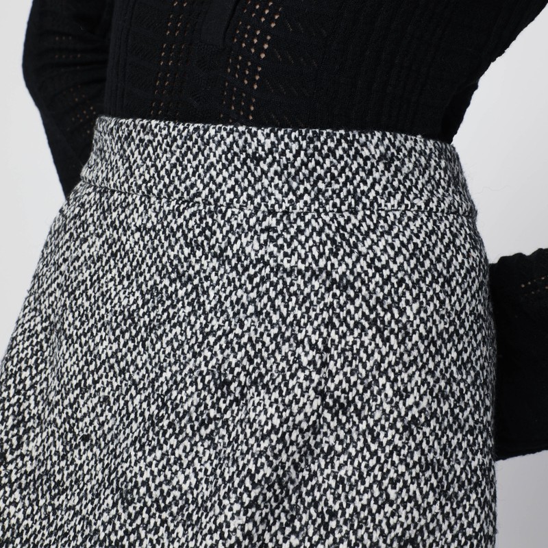 Dolce & Gabbana High Waist Knee-length Speckled Wool Skirt In Gray