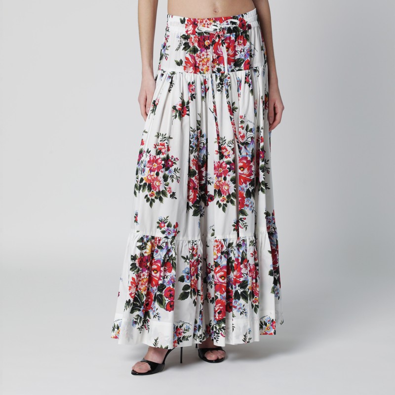 Long white skirt with floral print